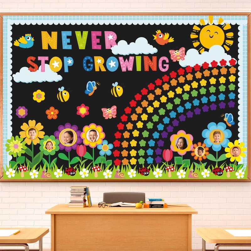 Joffetii Spring Bulletin Board Decorations - 168Pcs Spring Classroom Decorations Spring Cutouts with Grass Bulletin Board Borders for Home Chalkboard Wall Door Decor - Image 1